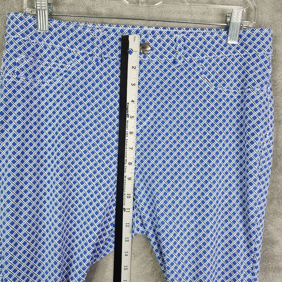 Women's Blue & White Rafaella Comfort Geometric Patterned Pants Stretch Size 10 - Picture 8 of 13